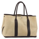 HERMES Garden Party PM Hand Bag Canvas Toile Officier Brown Silver Auth ka4555-1