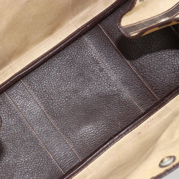HERMES Garden Party PM Hand Bag Canvas Toile Officier Brown Silver Auth ka4555
