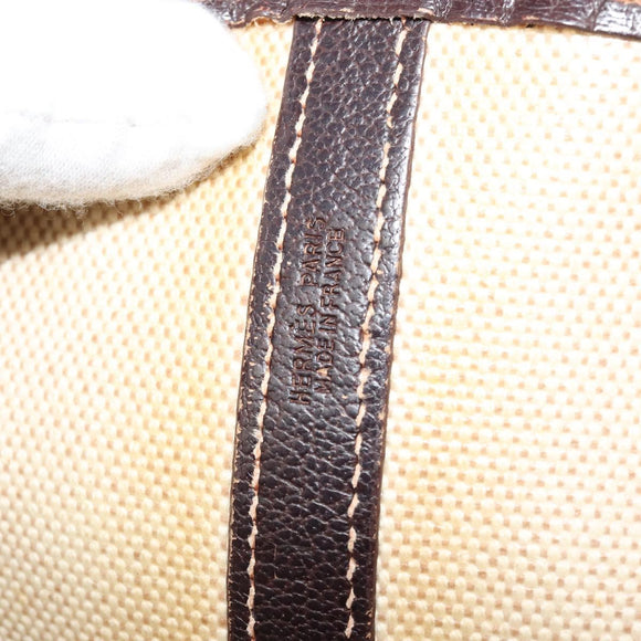 HERMES Garden Party PM Hand Bag Canvas Toile Officier Brown Silver Auth ka4555