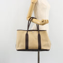 HERMES Garden Party PM Hand Bag Canvas Toile Officier Brown Silver Auth ka4555-19