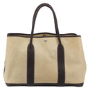 HERMES Garden Party PM Hand Bag Canvas Toile Officier Brown Silver Auth ka4555-2