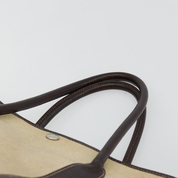 HERMES Garden Party PM Hand Bag Canvas Toile Officier Brown Silver Auth ka4555