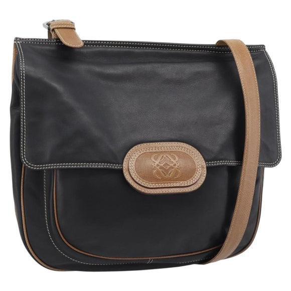 LOEWE Schoudertas Leer Zwart Zilver Auth ka4560A