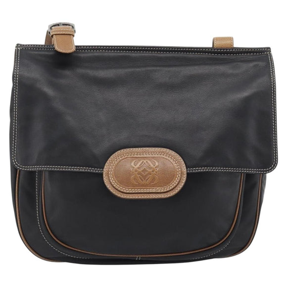 LOEWE Schoudertas Leer Zwart Zilver Auth ka4560A