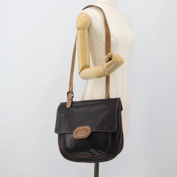 LOEWE Schoudertas Leer Zwart Zilver Auth ka4560A