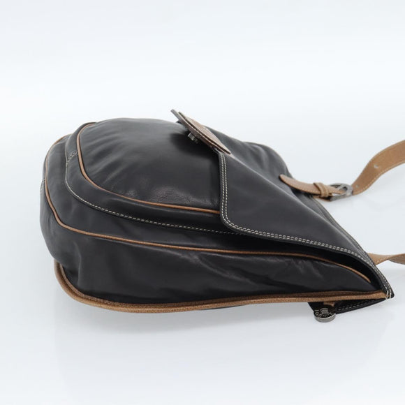 LOEWE Schoudertas Leer Zwart Zilver Auth ka4560A