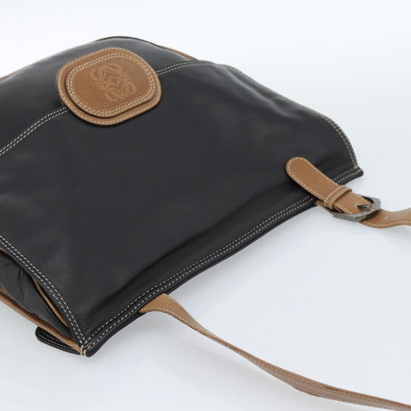 LOEWE Schoudertas Leer Zwart Zilver Auth ka4560A
