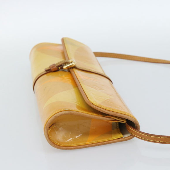 LOUIS VUITTON Monogram Vernis Pochette Fleur Bag Yellow M91118 LV Auth ka4561