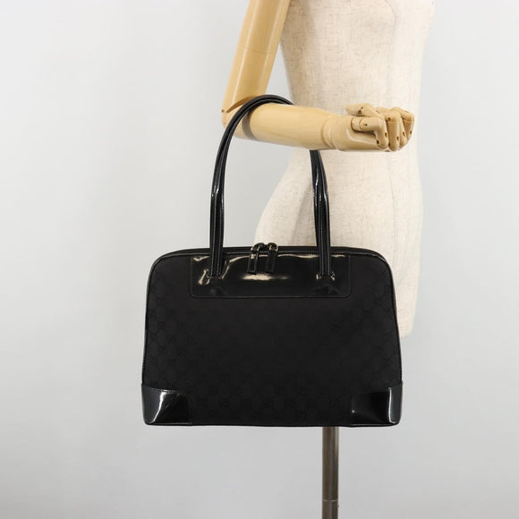 GUCCI GG Canvas Hand Bag Black Gold 002 1122 Auth ka4562