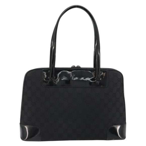GUCCI GG Canvas Hand Bag Black Gold 002 1122 Auth ka4562