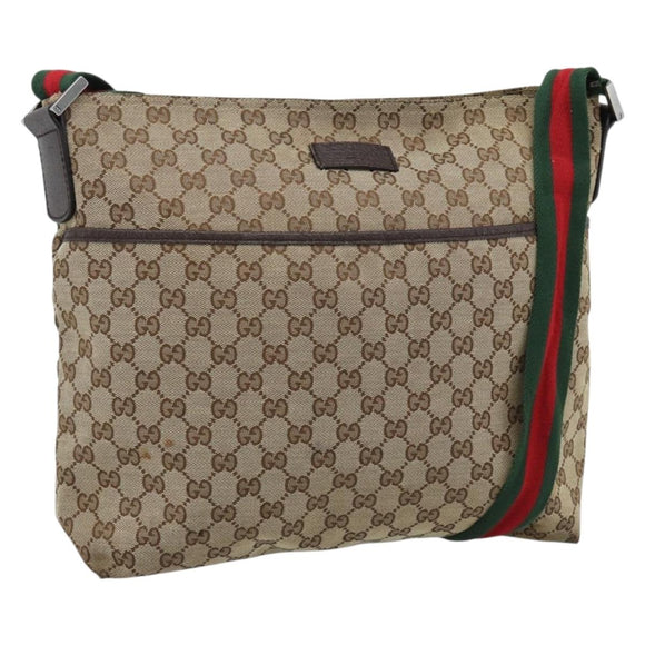 GUCCI GG Canvas Web Sherry Line Schultertasche Beige Silber 189751 Auth ka4563