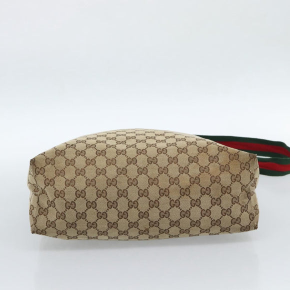 GUCCI GG Canvas Web Sherry Line Schultertasche Beige Silber 189751 Auth ka4563