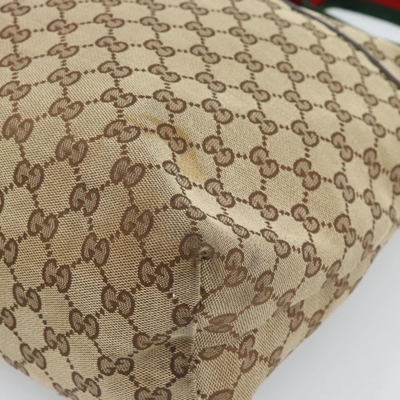 GUCCI GG Canvas Web Sherry Line Schultertasche Beige Silber 189751 Auth ka4563
