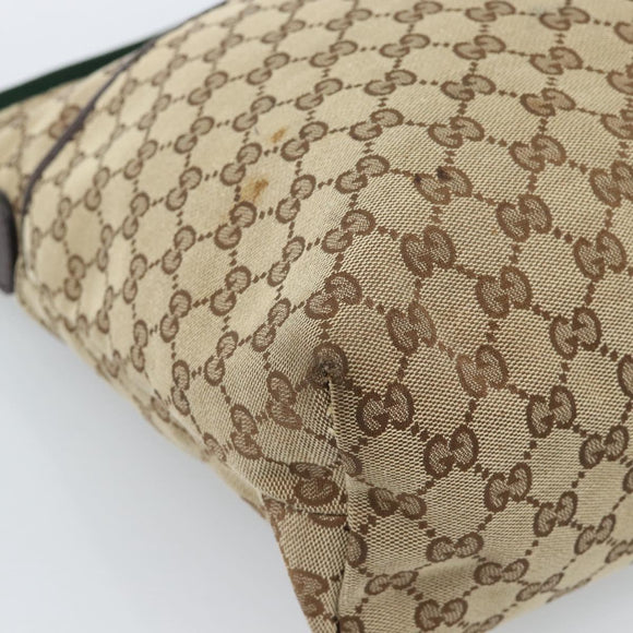 GUCCI GG Canvas Web Sherry Line Schultertasche Beige Silber 189751 Auth ka4563
