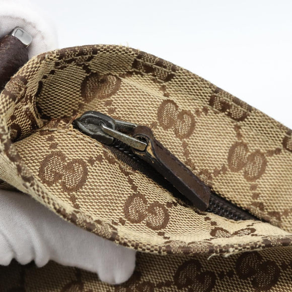GUCCI GG Canvas Web Sherry Line Schultertasche Beige Silber 189751 Auth ka4563