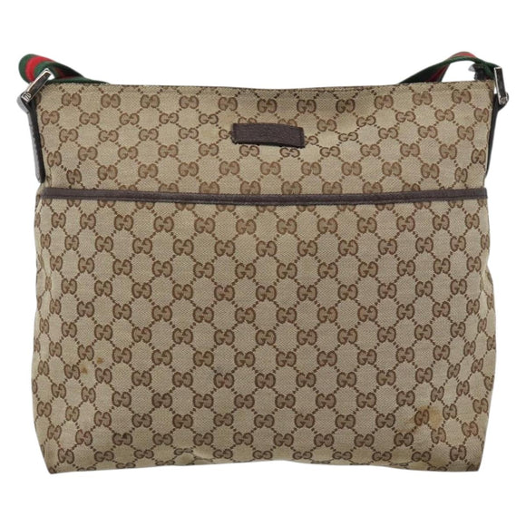 GUCCI GG Canvas Web Sherry Line Schultertasche Beige Silber 189751 Auth ka4563