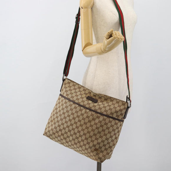 GUCCI GG Canvas Web Sherry Line Schultertasche Beige Silber 189751 Auth ka4563