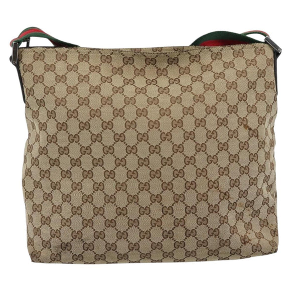 GUCCI GG Canvas Web Sherry Line Schultertasche Beige Silber 189751 Auth ka4563