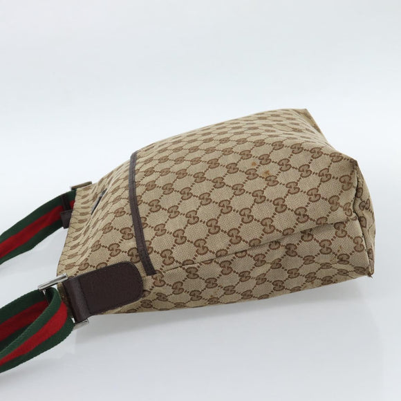 GUCCI GG Canvas Web Sherry Line Schultertasche Beige Silber 189751 Auth ka4563