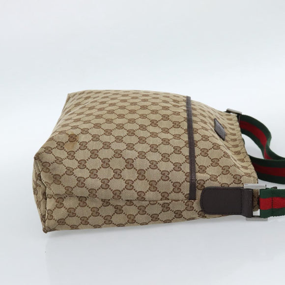 GUCCI GG Canvas Web Sherry Line Schultertasche Beige Silber 189751 Auth ka4563