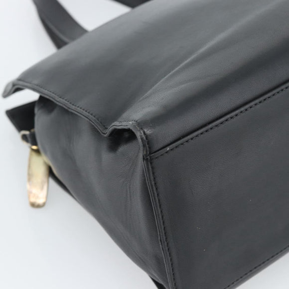 LOEWE Hand Bag Leather Black Silver Auth ka4565A