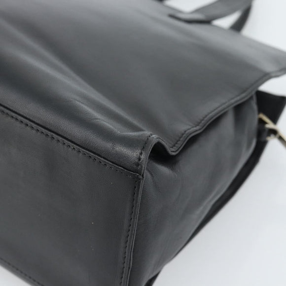 LOEWE Hand Bag Leather Black Silver Auth ka4565A