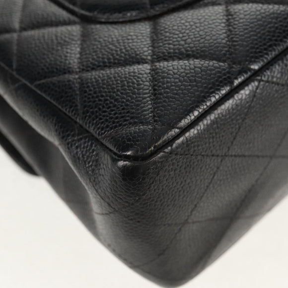 CHANEL Matelasse 30 Chain Shoulder Bag Caviar Skin Black Silver CC Auth ka456V