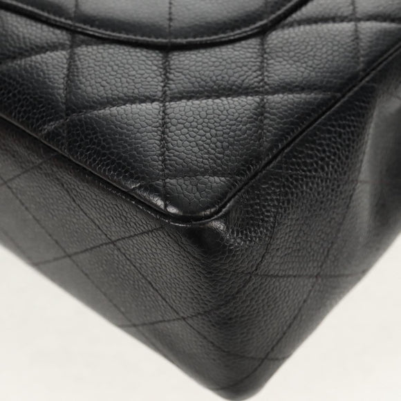 CHANEL Matelasse 30 Chain Shoulder Bag Caviar Skin Black Silver CC Auth ka456V