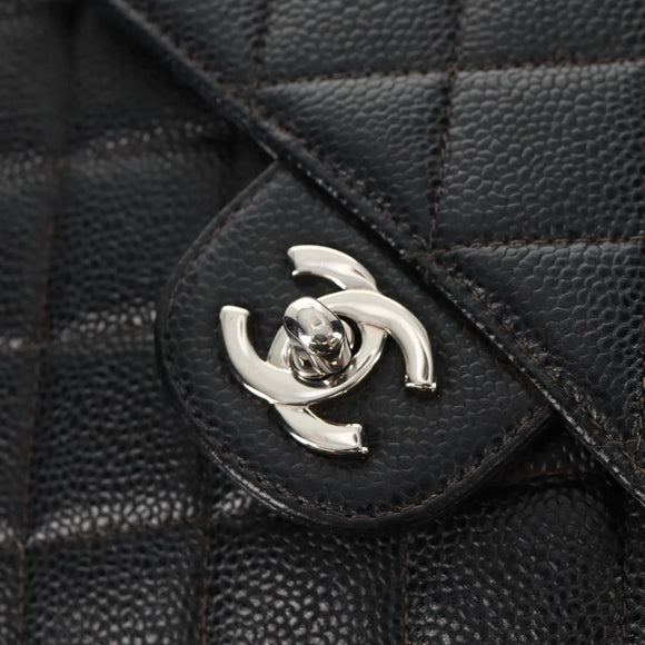 CHANEL Matelasse 30 Chain Shoulder Bag Caviar Skin Black Silver CC Auth ka456V