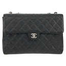 CHANEL Matelasse 30 Chain Shoulder Bag Caviar Skin Black Silver CC Auth ka456V-13