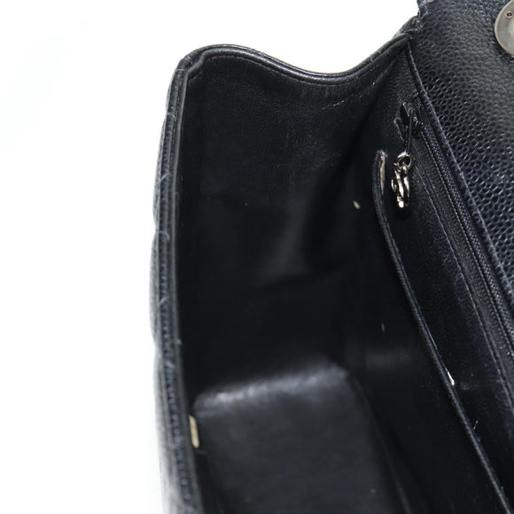 CHANEL Matelasse 30 Chain Shoulder Bag Caviar Skin Black Silver CC Auth ka456V