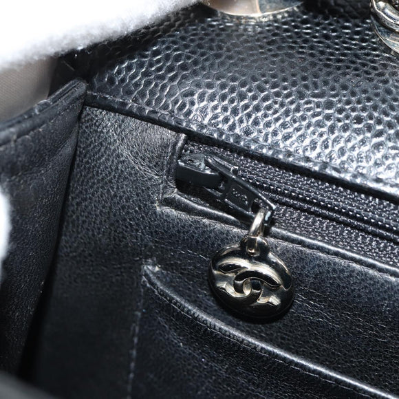 CHANEL Matelasse 30 Chain Shoulder Bag Caviar Skin Black Silver CC Auth ka456V