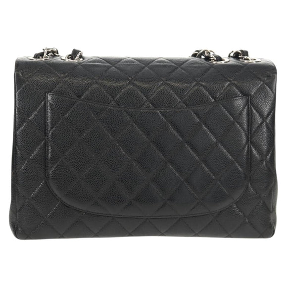 CHANEL Matelasse 30 Chain Shoulder Bag Caviar Skin Black Silver CC Auth ka456V