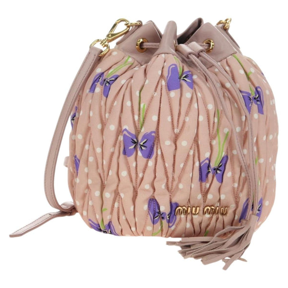 Miu Miu Shoulder Bag Canvas Leather Pink Gold Auth ka4573M