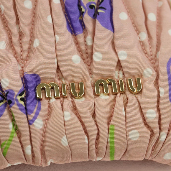 Miu Miu Shoulder Bag Canvas Leather Pink Gold Auth ka4573M