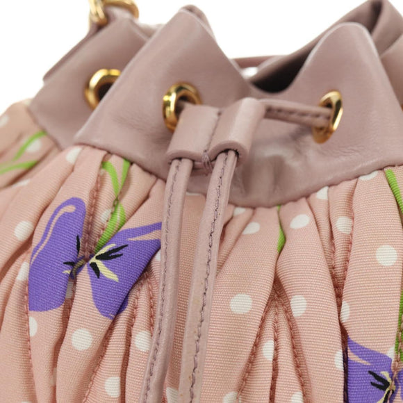 Miu Miu Shoulder Bag Canvas Leather Pink Gold Auth ka4573M