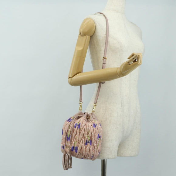 Miu Miu Shoulder Bag Canvas Leather Pink Gold Auth ka4573M