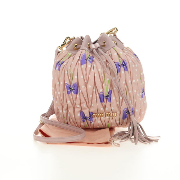 Miu Miu Shoulder Bag Canvas Leather Pink Gold Auth ka4573M