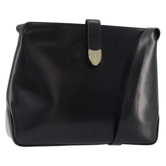 Salvatore Ferragamo Schoudertas Leer Zwart Goud Auth ka4575