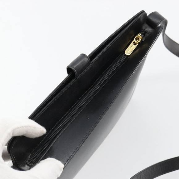 Salvatore Ferragamo Schoudertas Leer Zwart Goud Auth ka4575