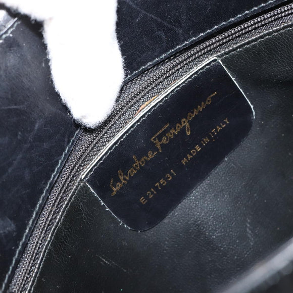 Salvatore Ferragamo Schoudertas Leer Zwart Goud Auth ka4575