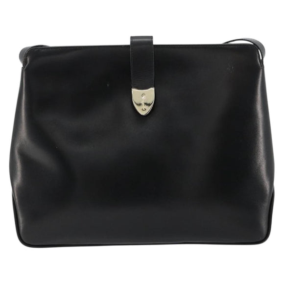 Salvatore Ferragamo Schoudertas Leer Zwart Goud Auth ka4575