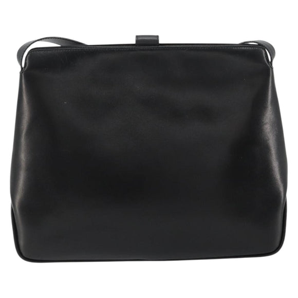 Salvatore Ferragamo Schoudertas Leer Zwart Goud Auth ka4575