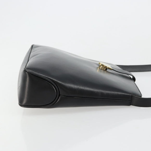 Salvatore Ferragamo Schoudertas Leer Zwart Goud Auth ka4575