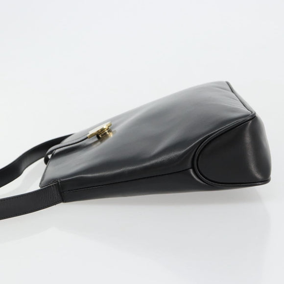 Salvatore Ferragamo Schoudertas Leer Zwart Goud Auth ka4575