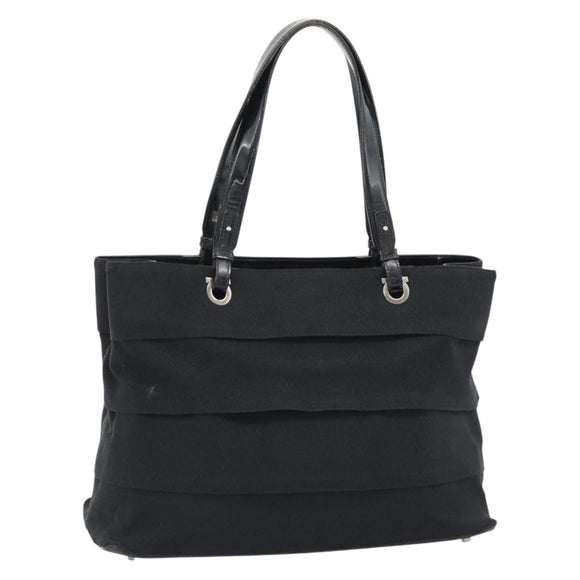 Salvatore Ferragamo Vala Handtasche Canvas Schwarz Silber Auth ka4576