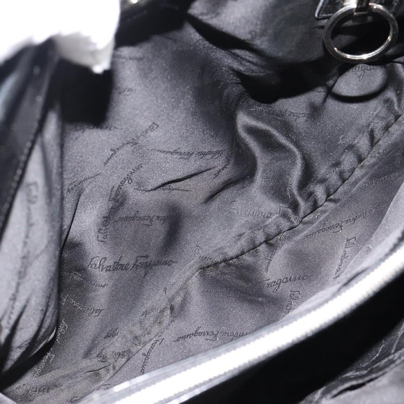 Salvatore Ferragamo Vala Handtasche Canvas Schwarz Silber Auth ka4576
