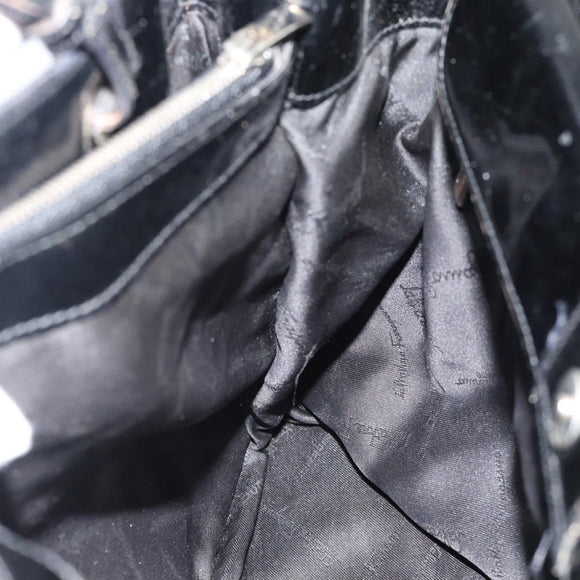 Salvatore Ferragamo Vala Handtasche Canvas Schwarz Silber Auth ka4576