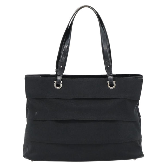 Salvatore Ferragamo Vala Handtasche Canvas Schwarz Silber Auth ka4576