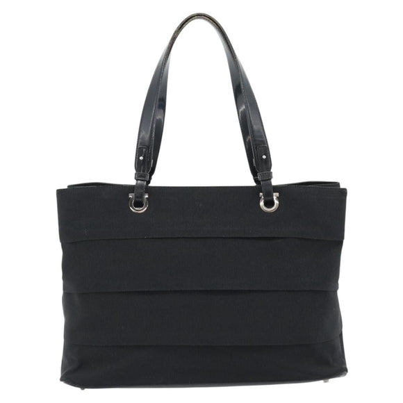 Salvatore Ferragamo Vala Handtasche Canvas Schwarz Silber Auth ka4576